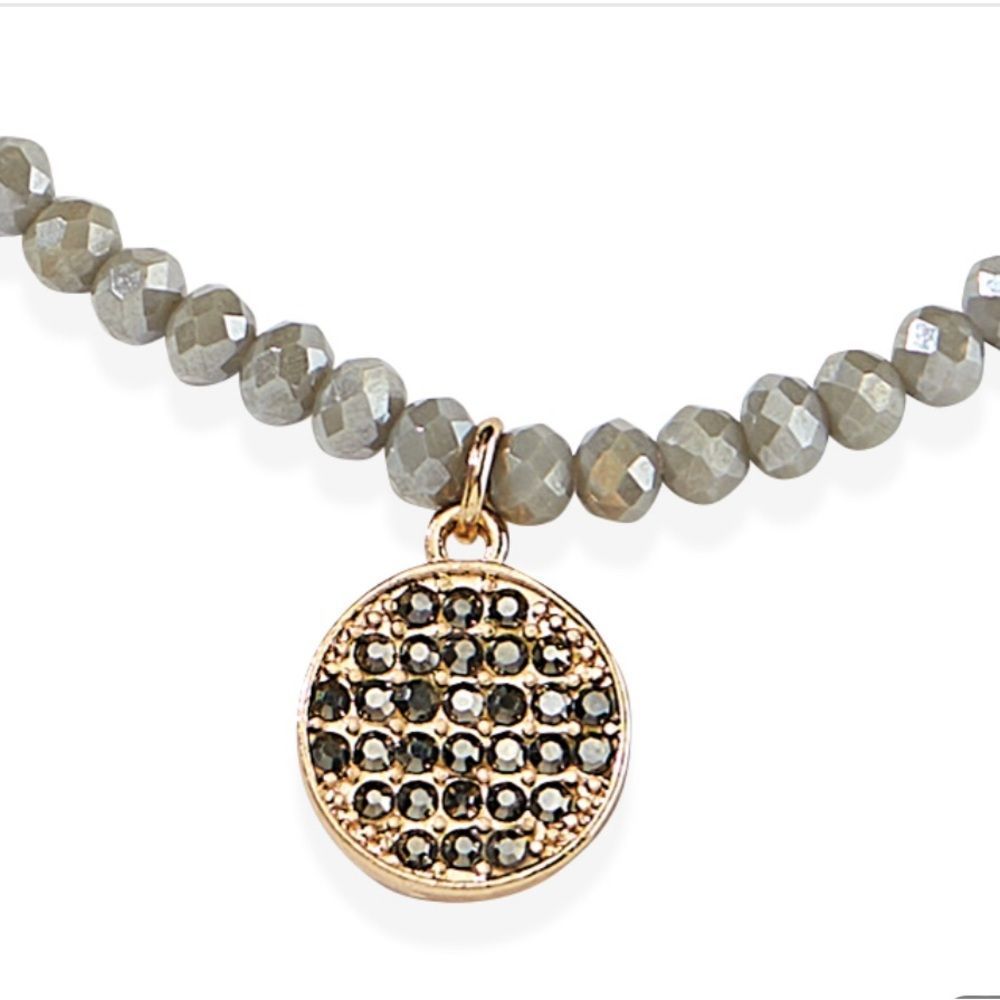 NWT GRAY MICRO PAVED CRYSTALS GRAY GLASS BEAD OUTER SPACE DAINTY DESIGN NECKLACE - Picture 3 of 14